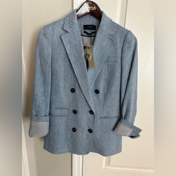 J.Crew Bristol Blazer Blue Italian Cotton-Linen Herringbone 00 - Picture 7 of 16